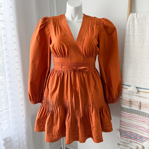 Ulla Johnson Dresses & Skirts - Ulla Johnson Rosalind Saffron Burnt Orange Long Puff Sleeves Mini Dress Size 10